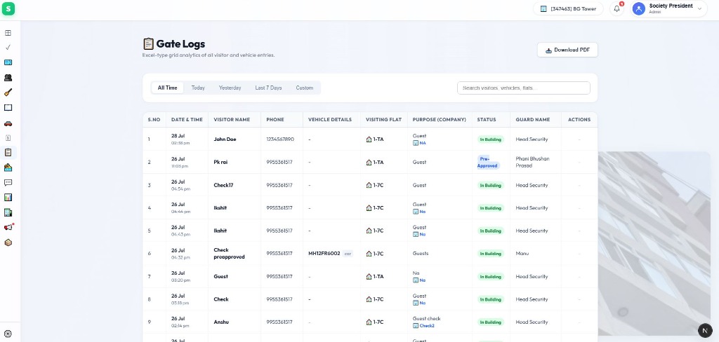 Auditable Gated Visitor & Vehicle Logs